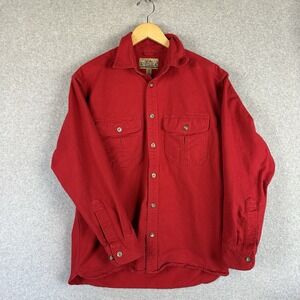 Vintage Cabelas Deerskin Flannel Men M Red Chamois Cloth Button Up Outdoor Large